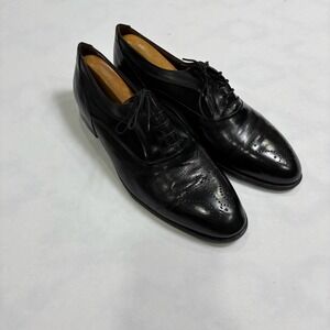Santoni Oxford Dress Shoes Black Leather Wingtip Men's 10.5 Italy Nubuck Panels